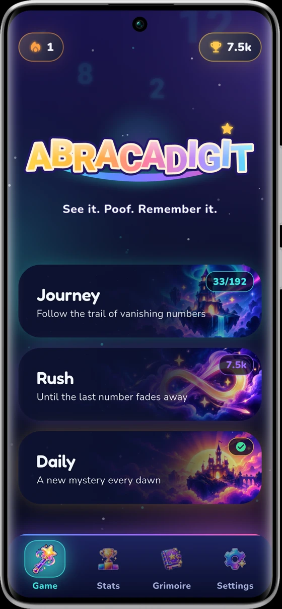 The home screen and three game modes