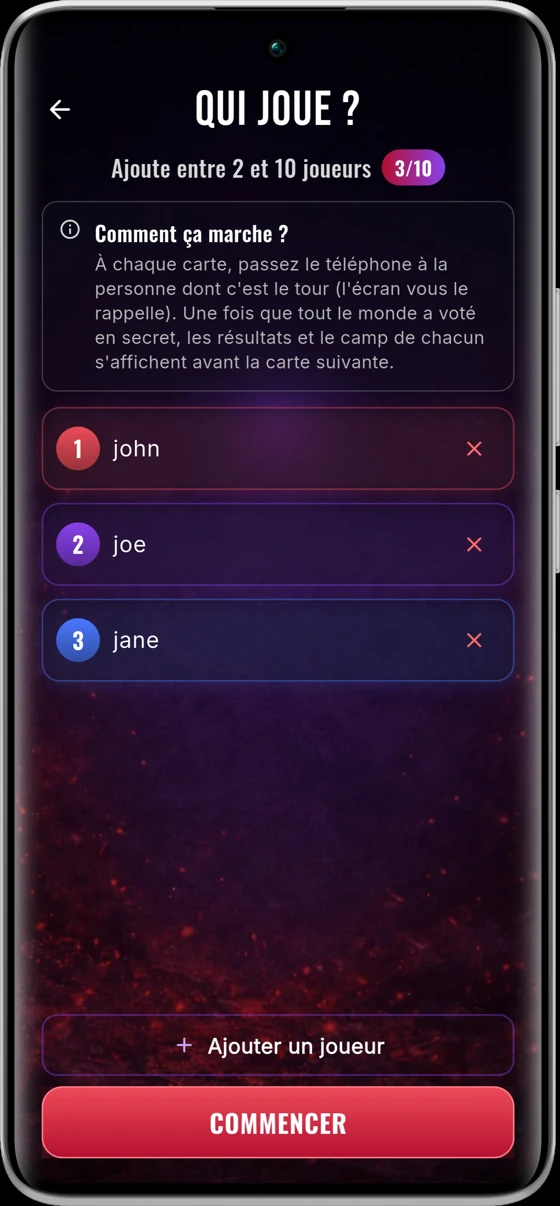 Configuration des joueurs