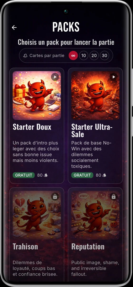 Sélection des packs de dilemmes