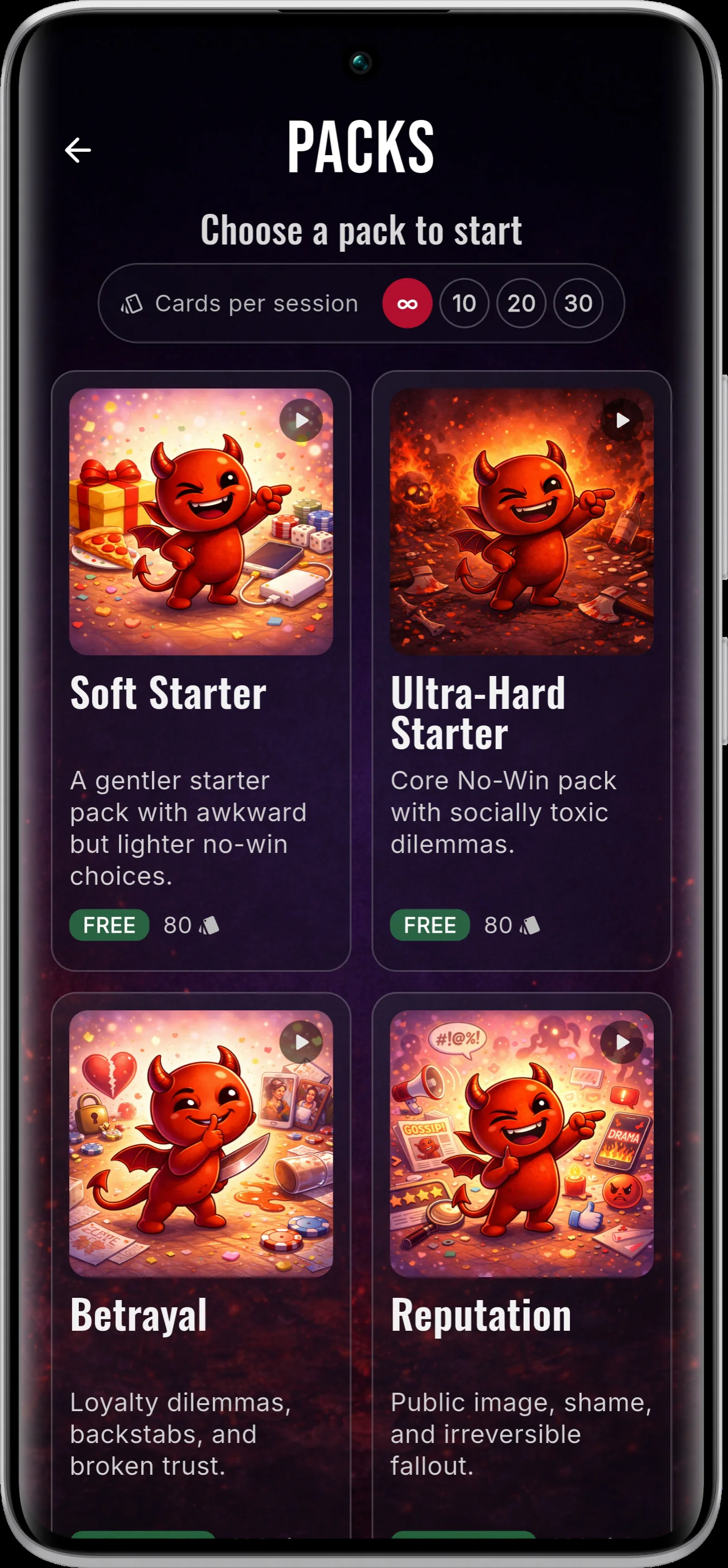 Sélection des packs de dilemmes